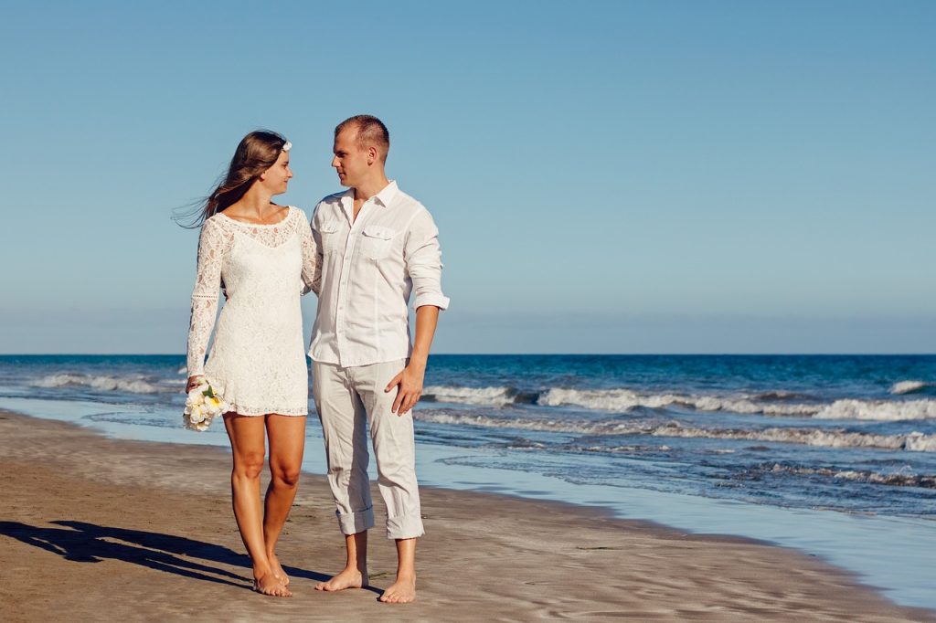 wedding, nature, beach, young couple, couple, portrait, lovers, husband and wife, bride and groom, beach wedding, marriage, pair, together, romantic couple, couple portrait, love, romantic, ocean, seashore, shore, wedding photography